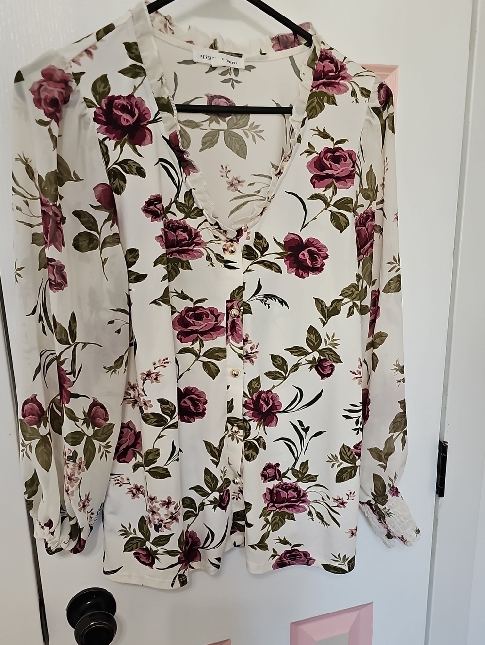 PerSeption Concept Cream Blouse with Rose Print